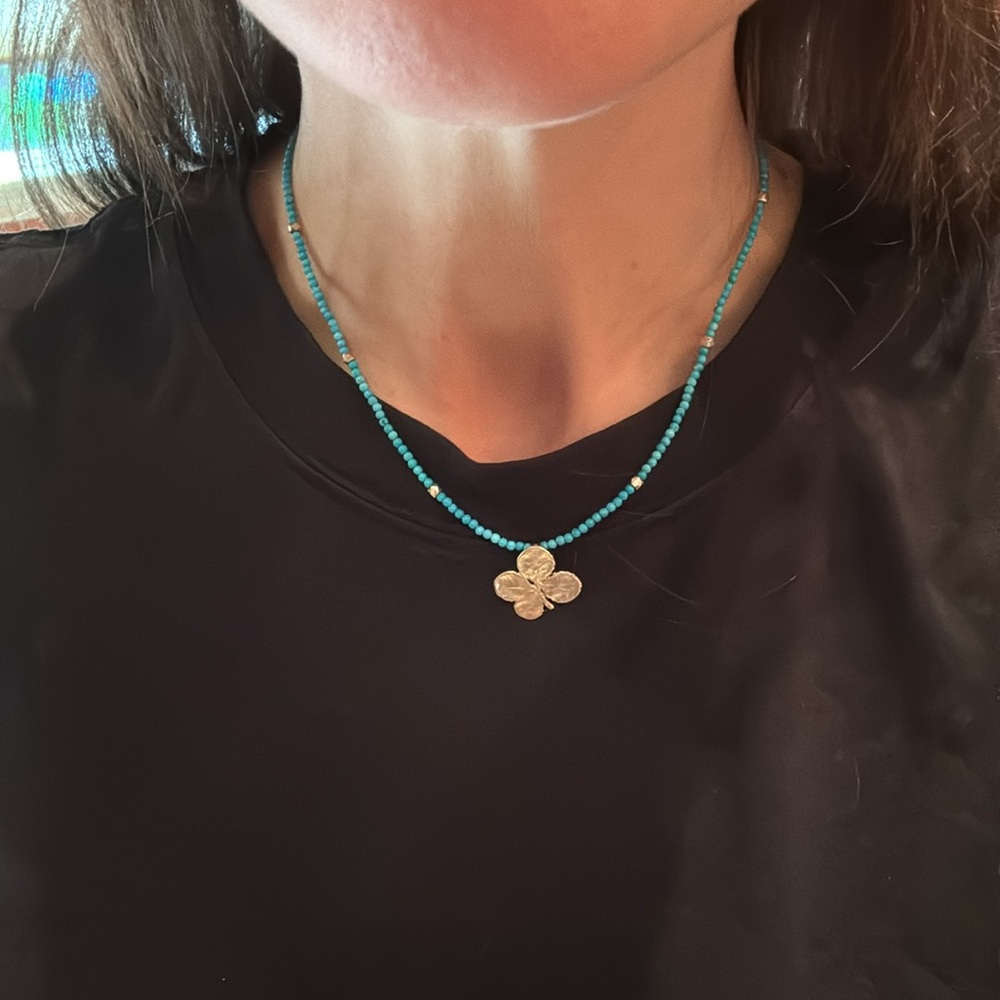 Michelle Roy Necklace Turquoise with Four Leaf Clover